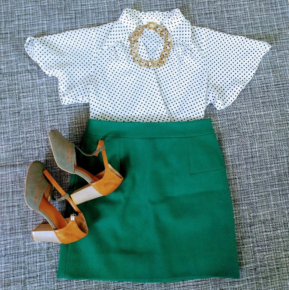 J Crew Size 0 Wool Green Skirt
